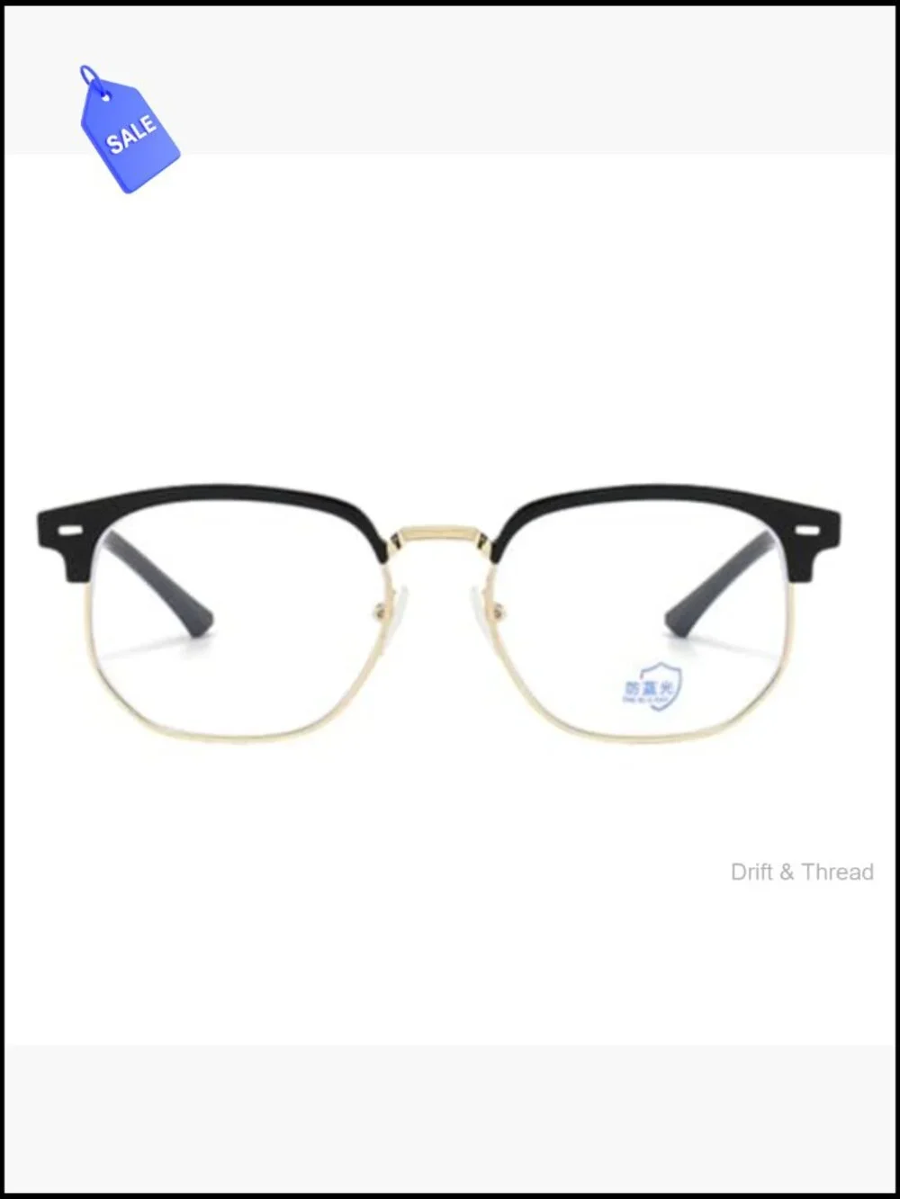 Vintage Stylish Semi-Rimless Clear Lens Glasses Blue Light Blocking